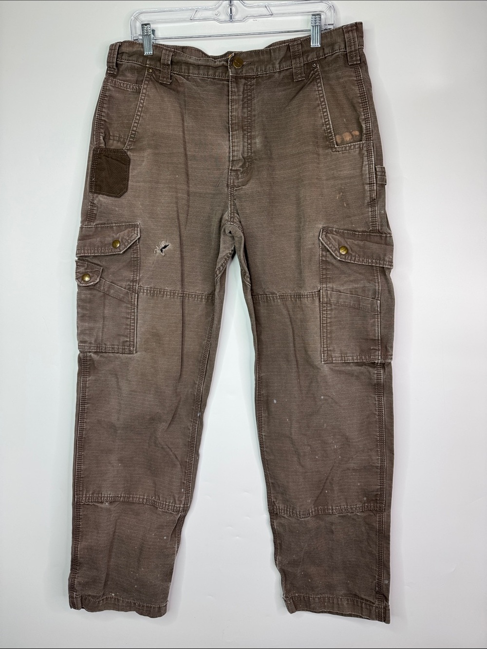 Carhartt B342-DFE Brown Cotton Ripstop Relaxed Fit Cargo Pant 36x34 Flawed